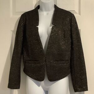 C WONDER Black & Gold Metallic Work Business Casual Cropped Blazer Jacket XS